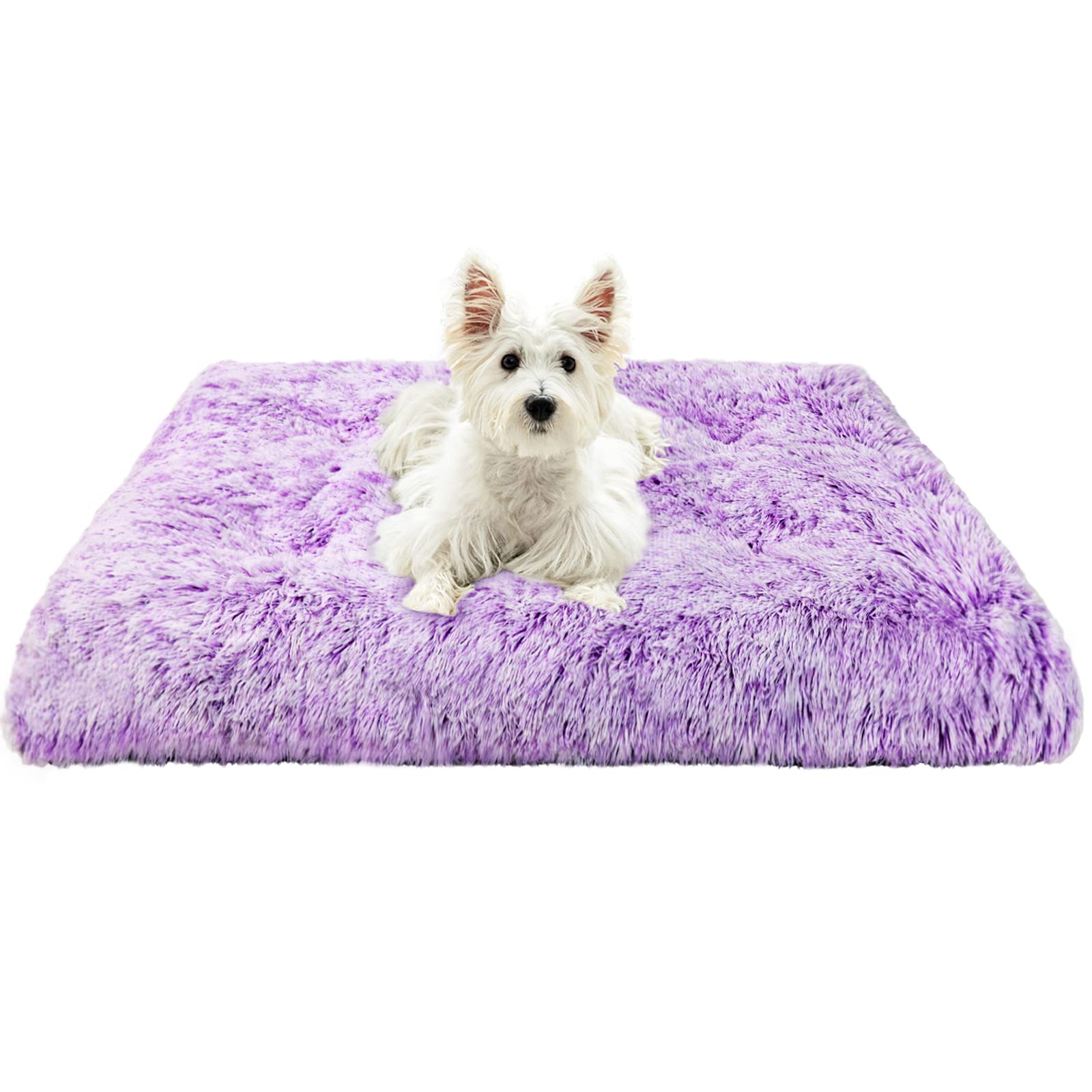 Patas Lague Soft Plush Small Dog Bed for Small Dogs 26x20x4 Faux Fur Fluffy Dog Crate Mat Pet Cat Kennel Pad with Anti-Slip Bottom Machine Washable Gradient Purple