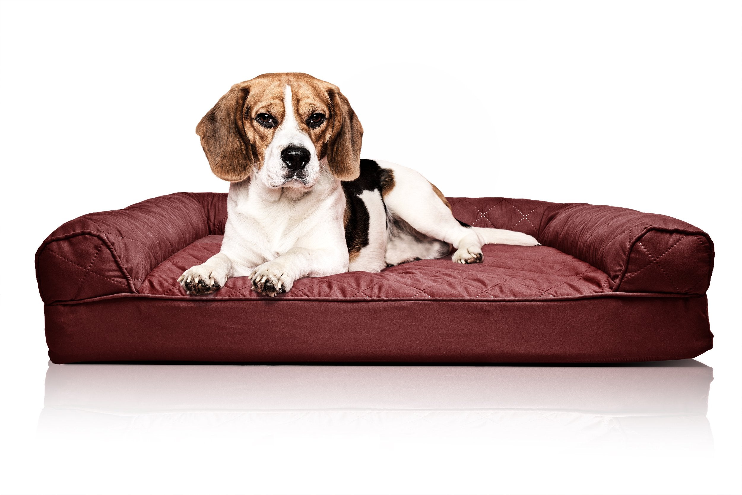 Furhaven Orthopedic Dog Bed for Medium/Small Dogs w/ Removable Bolsters & Washable Cover For Dogs Up to 35 lbs - Quilted Sofa - Wine Red Medium