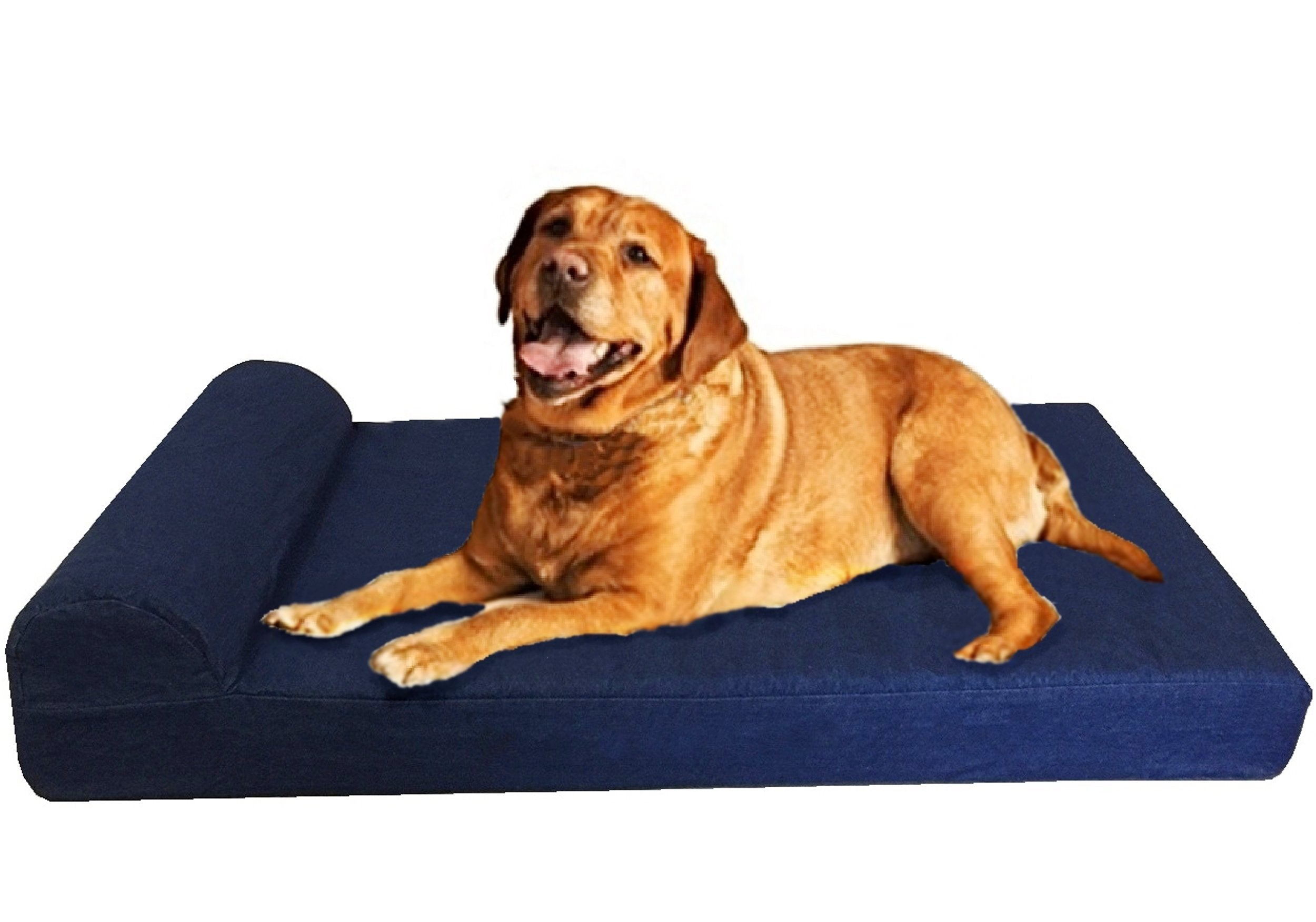 Dogbed4less Premium HeadRest Pillow Orthopedic Cool Memory Foam Dog Bed for Large Dogs Waterproof Lining with Washable Denim Blue Cover Extra Large 47X29