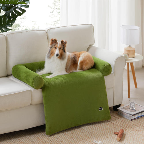 Allisandro Calming Dog Bed Mat Washable Couch Cover for Dogs Comfort and Anti-Slip Sofa Dog Bed with Bolster Waterproof Furniture Protector Cover for Pets 42x38x5 Inches Green