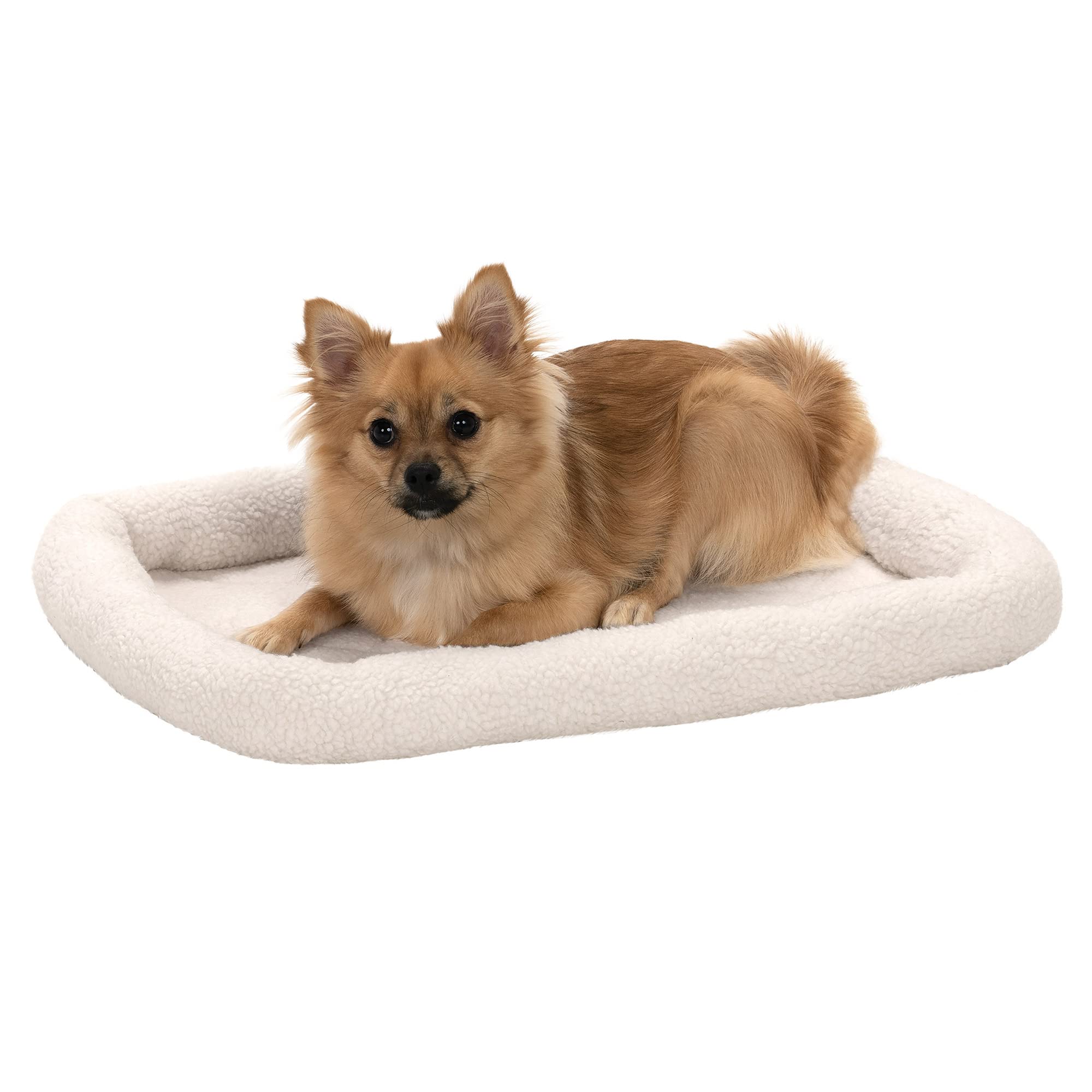 Furhaven Dog Bed for Small Dogs & Indoor Cats 100% Washable Sized to Fit Crates - Sherpa Fleece Bolster Crate Pad - Cream Small