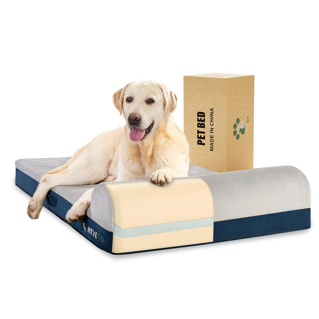 WEVEGO Jumbo Orthopedic Dog Bed Large Dog Bed 7.87-inch Thick Gel Memory Foam with Pillow Durable Flannel Fabric Dog Beds Large Sized Dog Removable Cover & Waterproof Liner for Large Breed Dogs