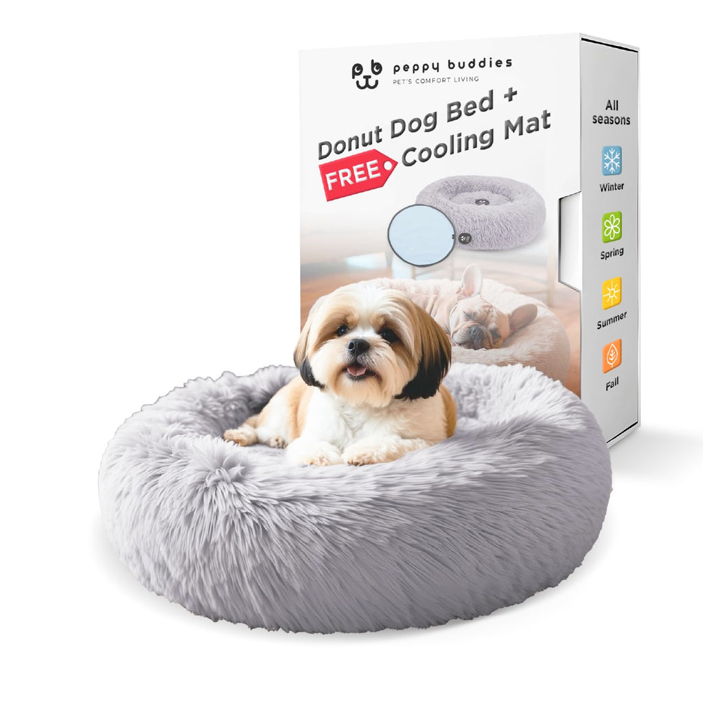 PEPPY BUDDIES Small Donut Dog Bed Calming Dog Bed Washable Ideal for Small to Large Dogs and Cats & Round Dog BedAnti-Anxiety Multiple Sizes (Light Grey Combo X-Small (21" L x 21" W x 7" Th))
