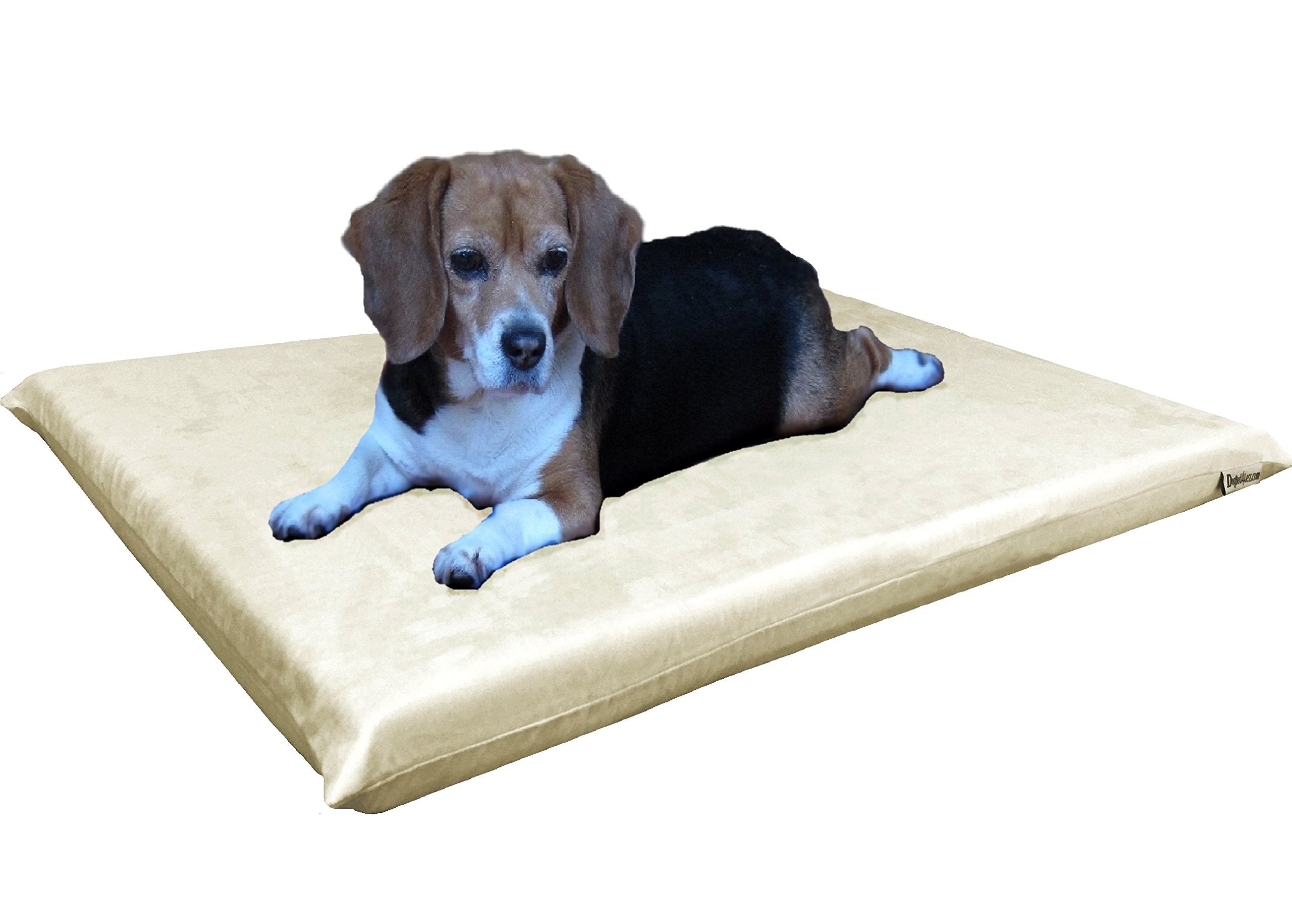Dogbed4less Gel Memory Foam Dog Bed for Medium Large Pet with Waterproof Internal Cover Microsuede Khaki 34X27X3 Inches
