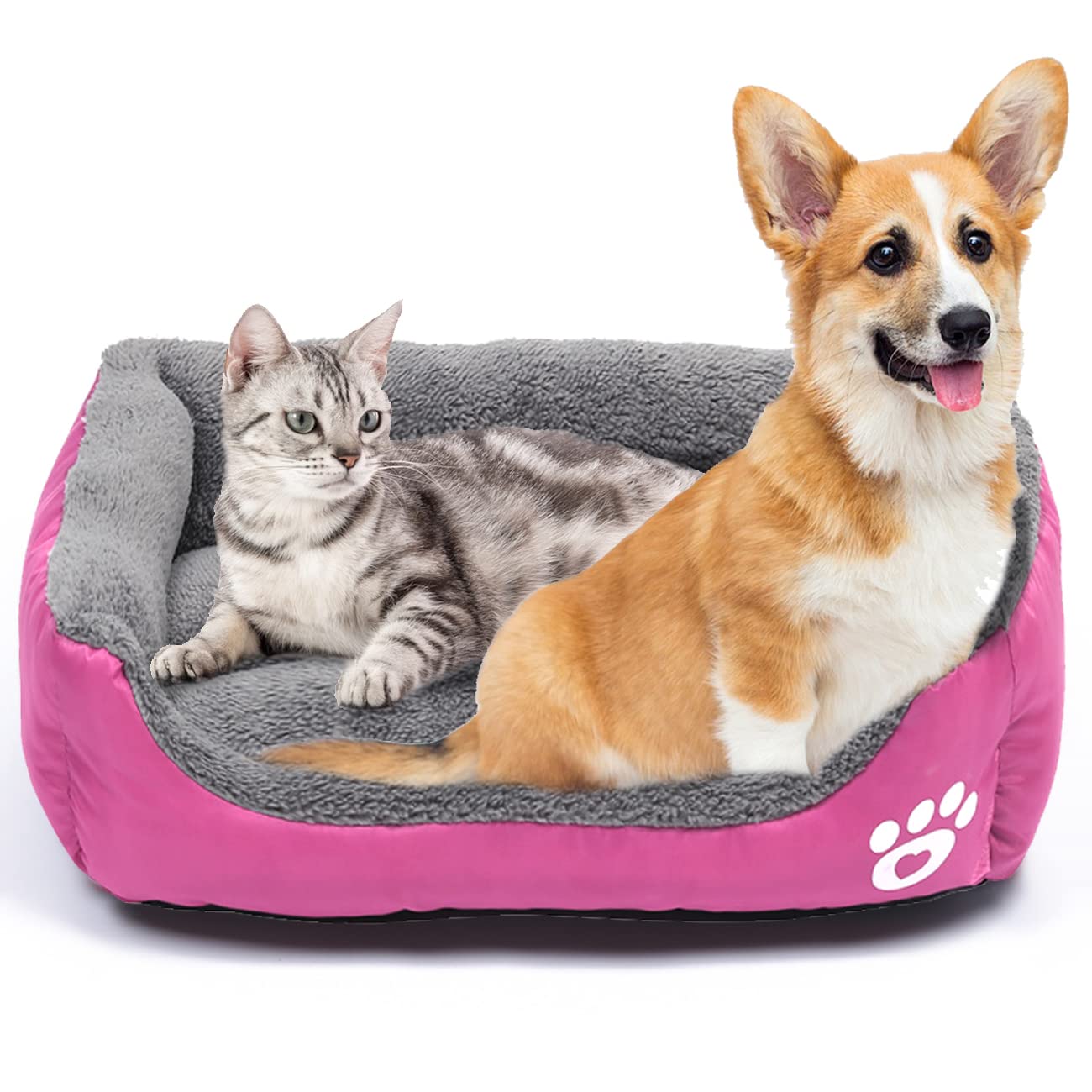 PowerKing Dog beds for Small Dogs Square Pet Bed Dog Bed Mattress Washable Soft Pads with Waterproof Bottom -23.6x 16x 5- Pink