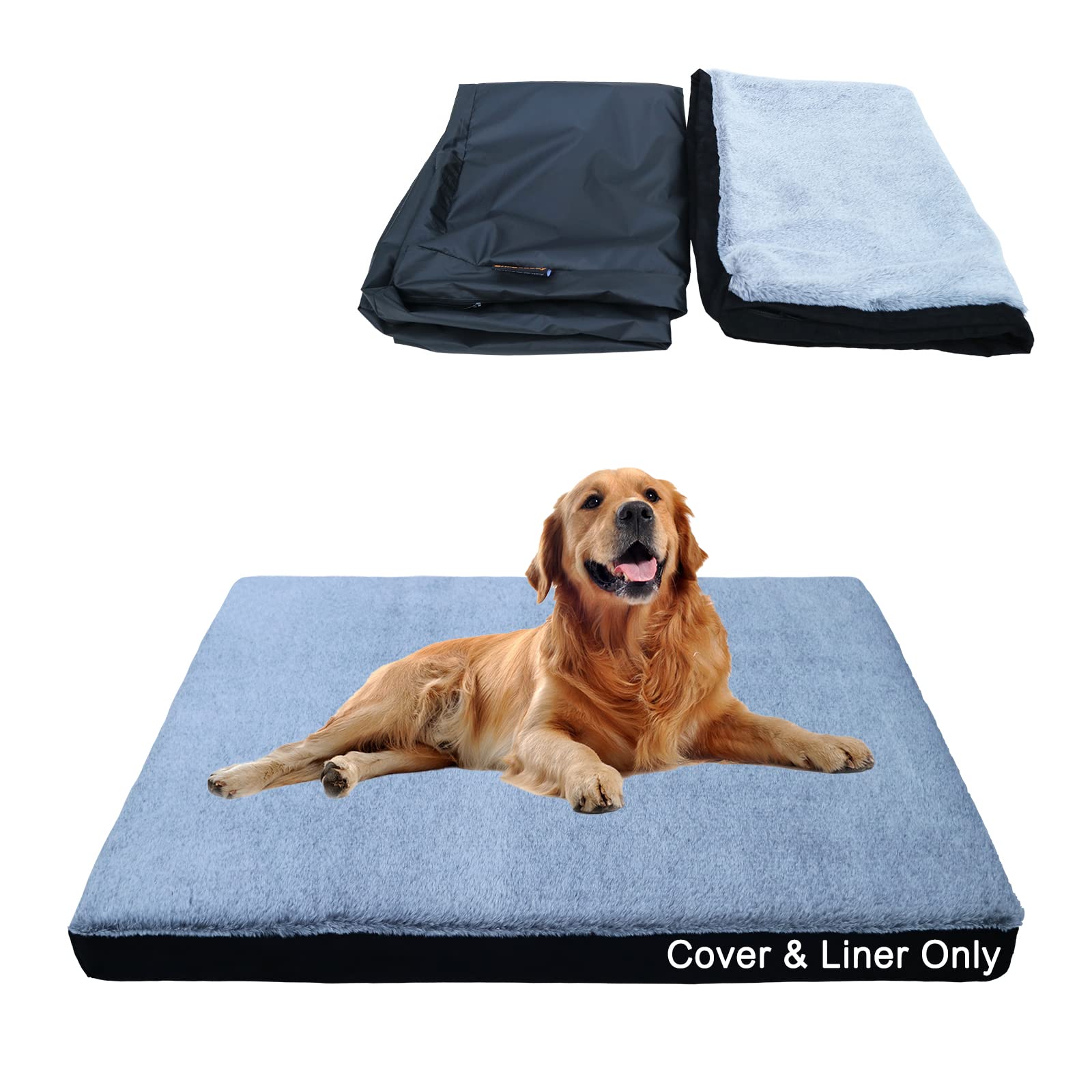 snugcubby 44"x32"x3.6" XL Waterproof Dog Bed Covers Replacement Washable Large Dog Bed Washable Removable Cover Pet Bed Cover for Dog Beds