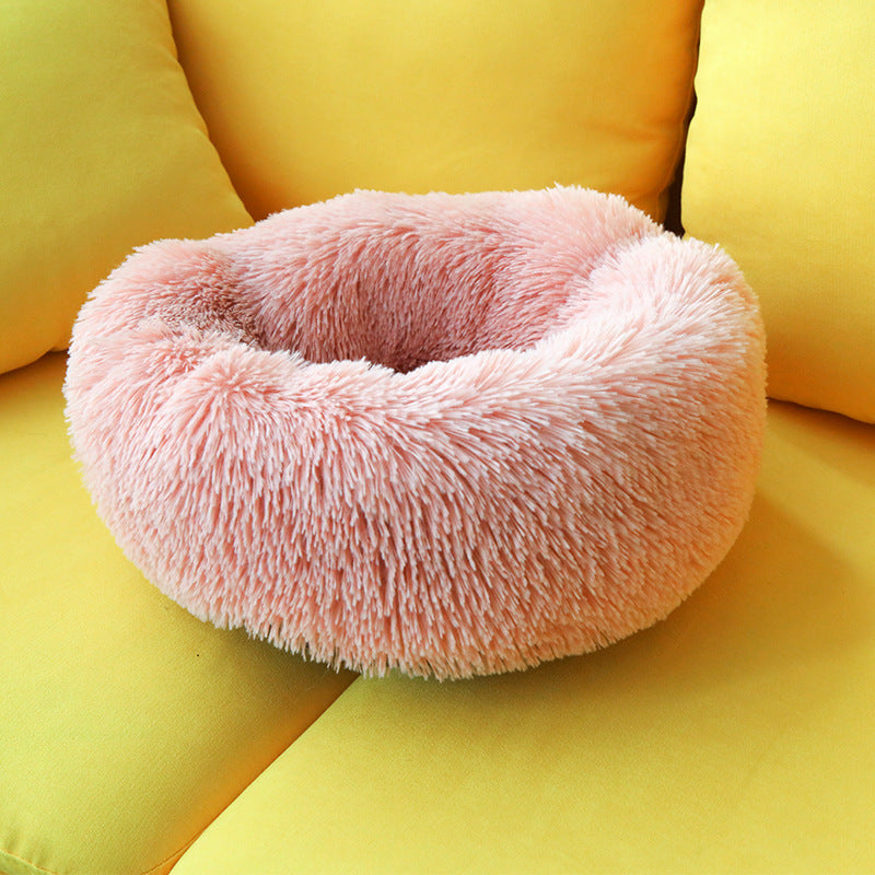 Round Plush Dog Bed for Deep Sleep - Small to Medium