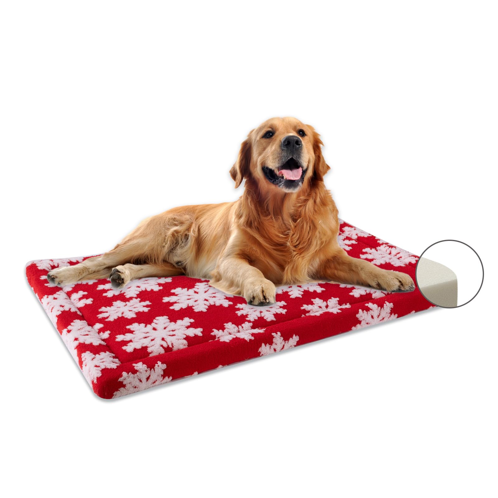 Luxurious Dog Bed Premium Foam Crate Pad for Medium/Large DogsWashable and Anti-Slip Kennel Pad for Dogs Cozy Sleeping Pad.(Christmas red 38"x28")