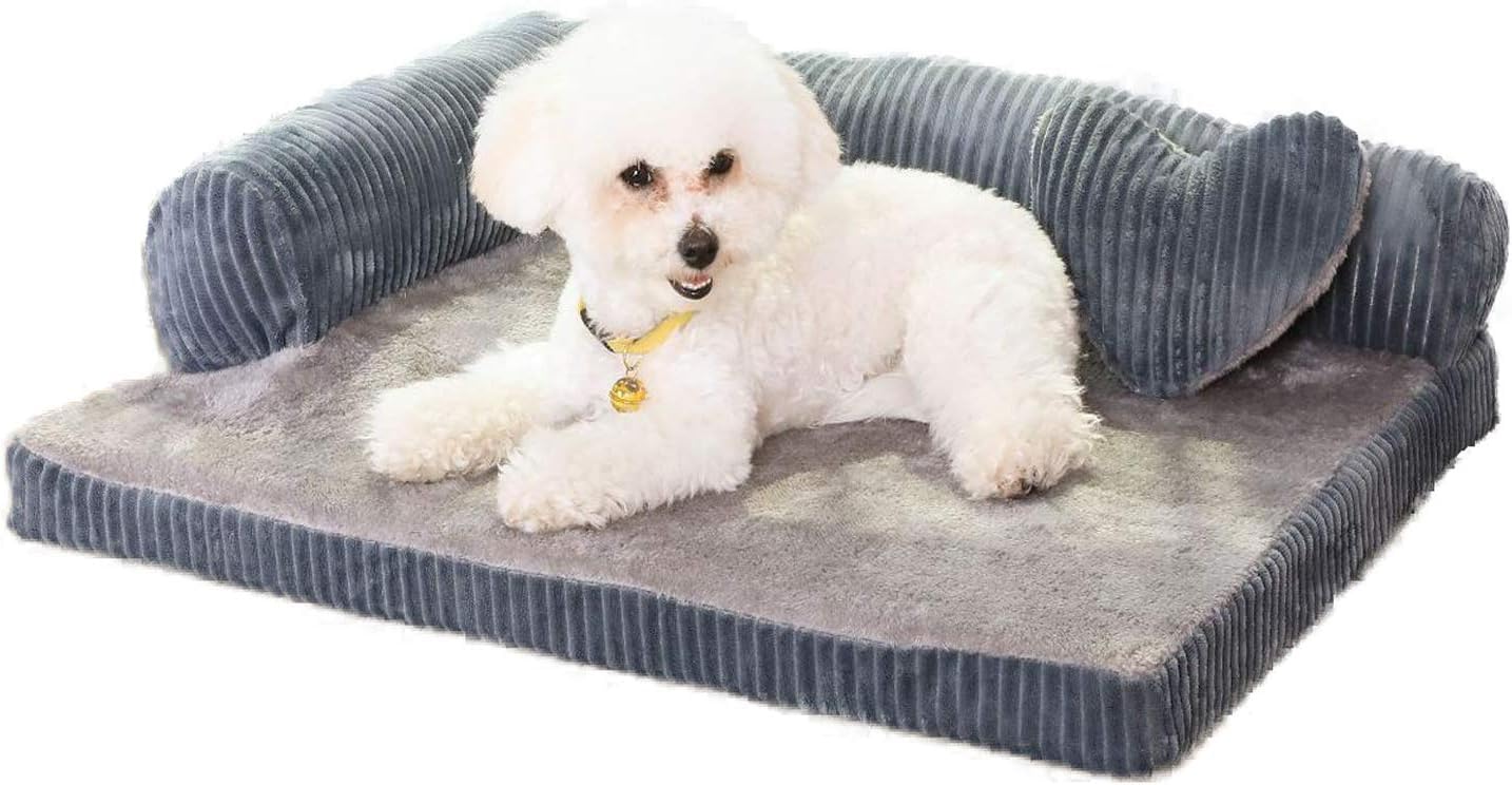 Pbed Orthopedic Dog Bed for Small DogsMemory Foam Dog Couch BedRemovable Bolsters & Washable CoverDeluxe Plush L-Shaped Couch Nonskid Bottom (Medium Grey)