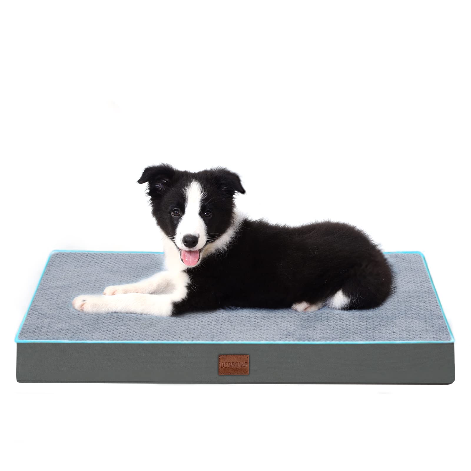 Bedfolks 3" Thick Orthopedic Dog Bed for Medium Dogs Memory Foam Dog Bed with Lining and Removable Cover Reversible Washable Dog Mattress for Crate Grey