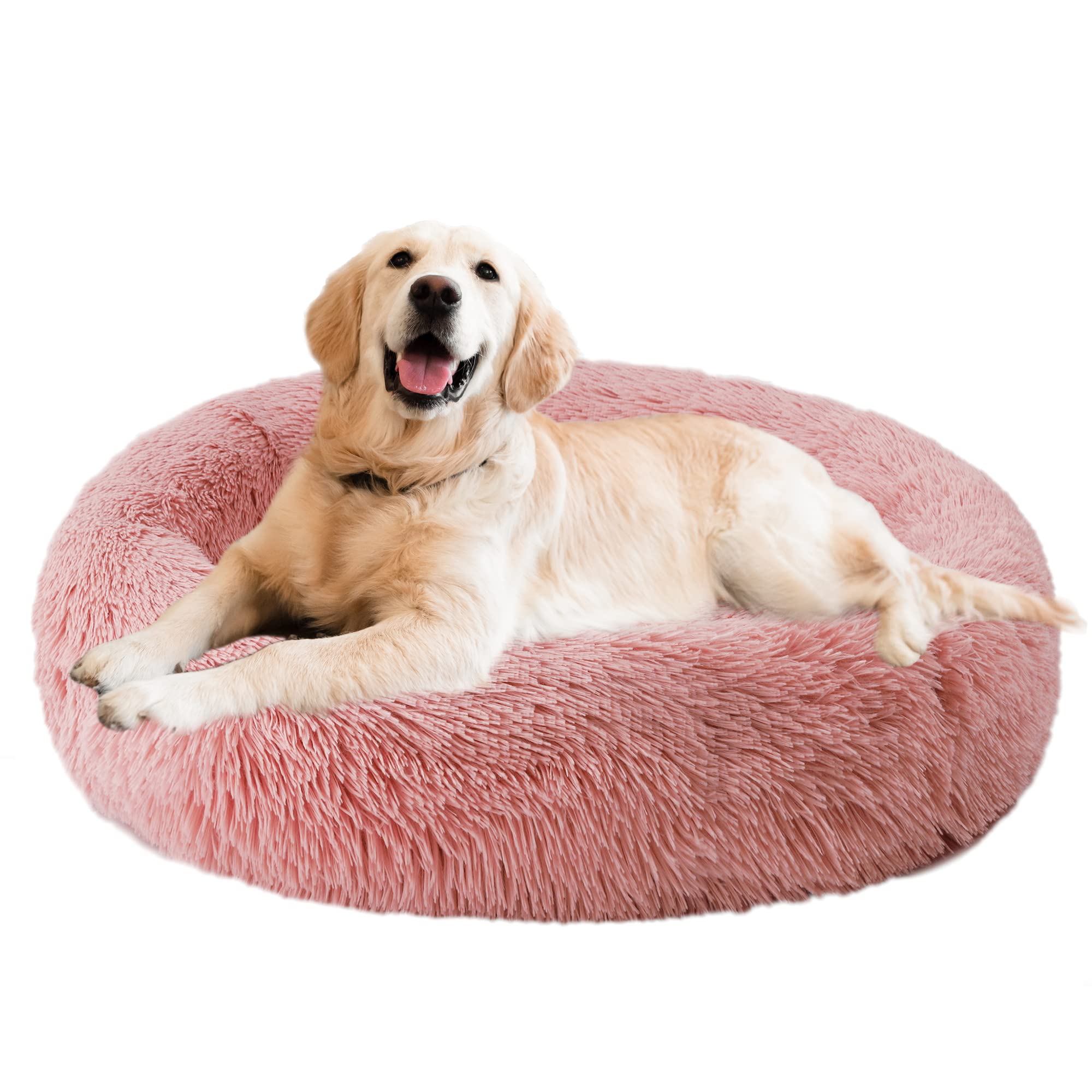 Aurako Cat Bed Dog Bed Round Cushion Pet Bed Mat Ultra Soft Plush Donut Sofa Comfortable Pillow Machine Washable Pet Cuddle Beds for Kitten Small Medium Large Dogs Cats 28" Rose Red