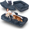 Foldable Human Dog Bed for Adults Giant Dog Couch Bed with Orthopedic Memory Foam Extra Large Dog Bed Waterproof & Washable Dog Bed - Human Sized Dog Bed - Faux Fur Calming Dog Sofa - Dark Grey
