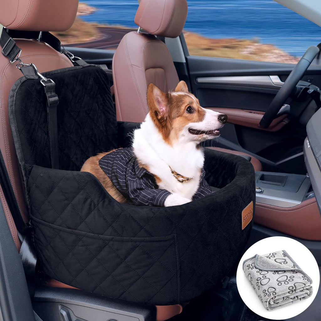 BCOCHAO Dog Car Seat for Small Medium Dogs Memory Sponge Dog Booster Car Seat Fits Car Dog Bed up to 35 lbsDetachable Washable Dog Seat with Storage Bag Dog Blanket