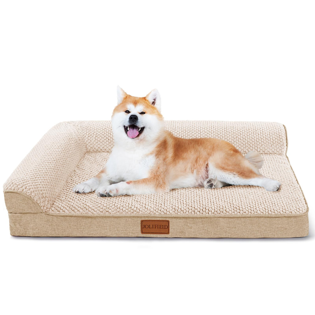 Jolifield Orthopedic Dog Bed for Medium Dogs 30X20 Waterproof L Shaped Medium Dog Sofa Pet Bed with Washable Removable Cover Non-Slip Soft Warm Comfortable Pet Couch Sleep Mat Ivory