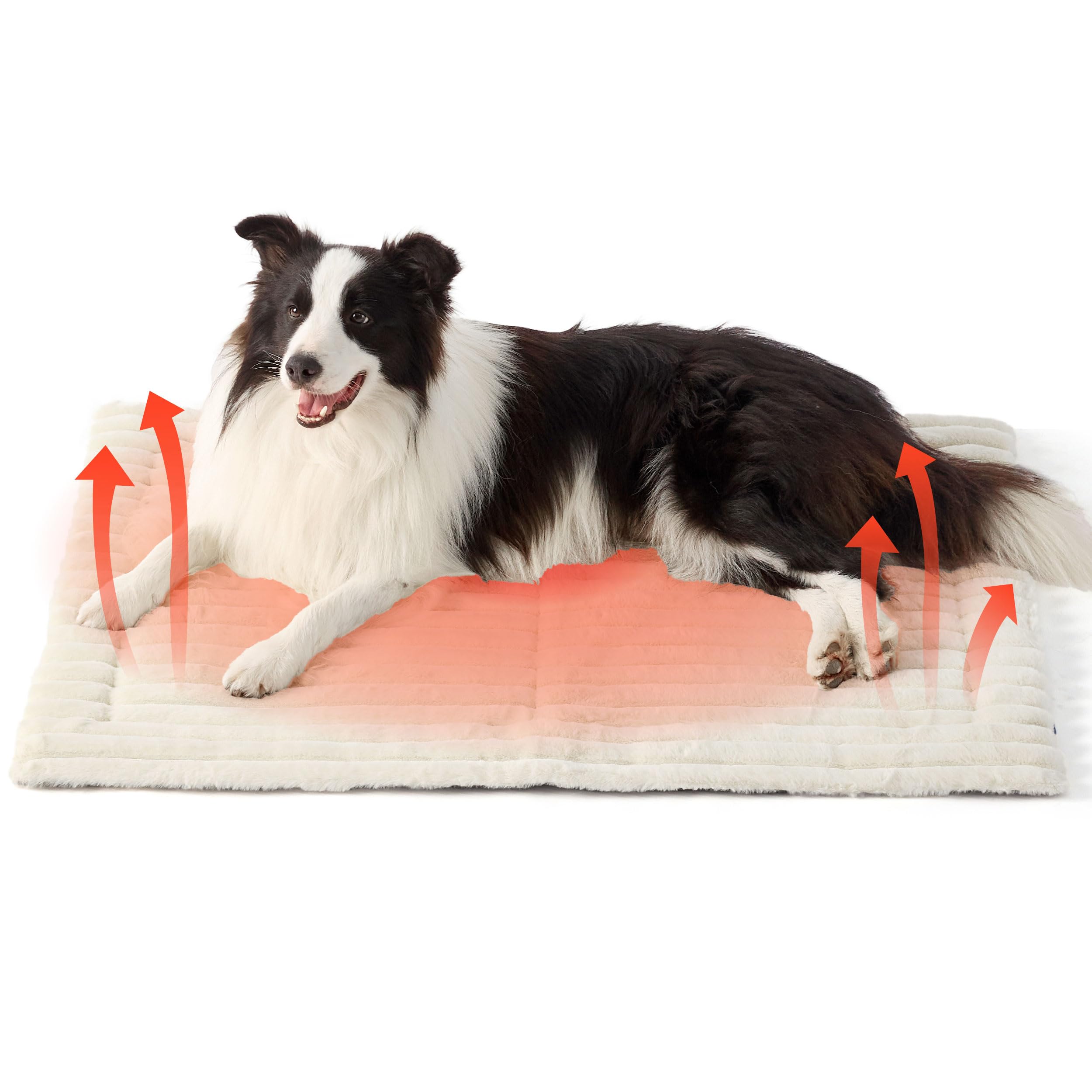 Bedsure Self Warming Dog Bed for Large Dogs Self Heating Dog Crate Pad Thermal Extra Warm Puppy Mat Indoor & Outdoor Non-Slip & Washable (35" x 23" White)
