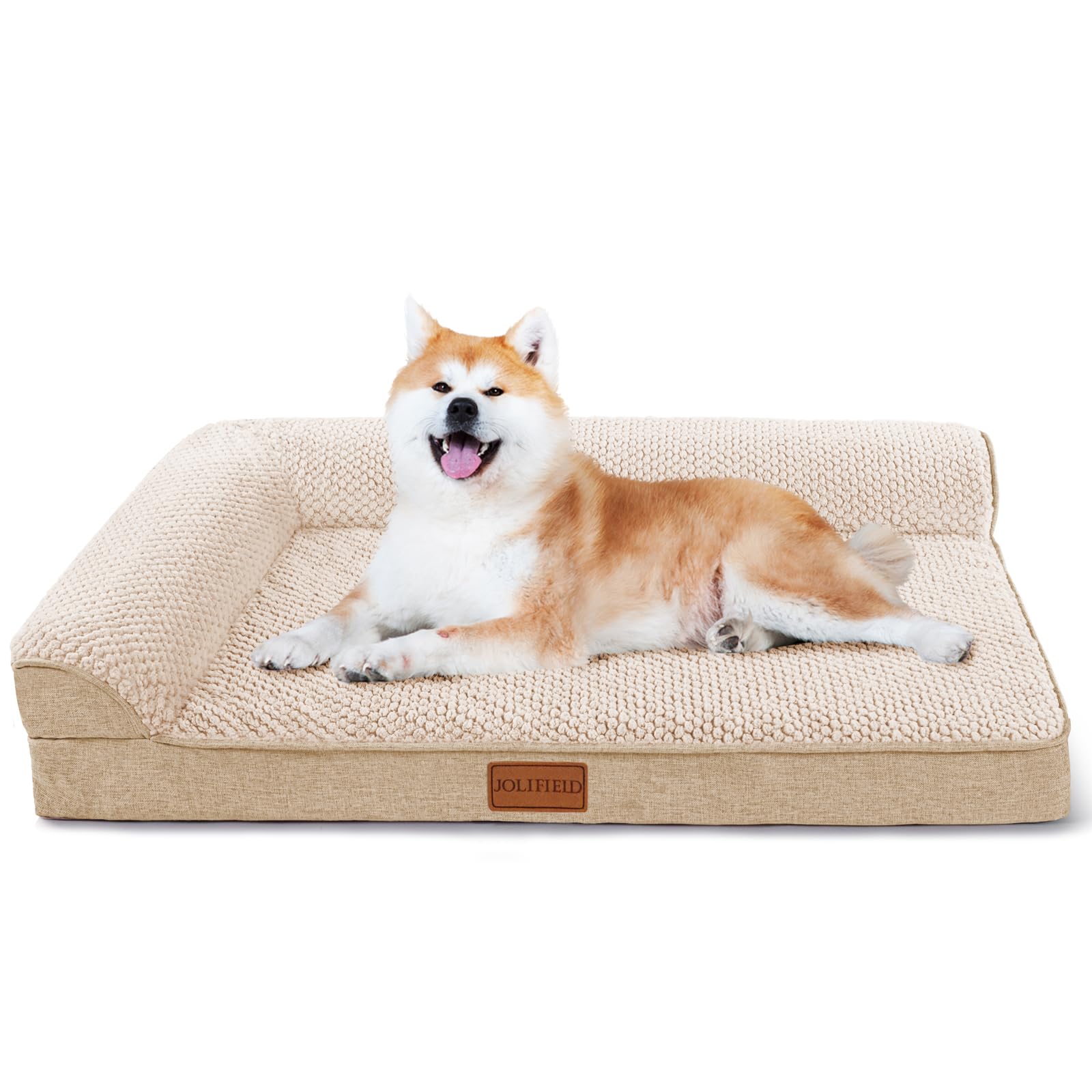Jolifield Orthopedic Dog Bed for Medium Dogs 30X20 Waterproof L Shaped Medium Dog Sofa Pet Bed with Washable Removable Cover Non-Slip Soft Warm Comfortable Pet Couch Sleep Mat Ivory