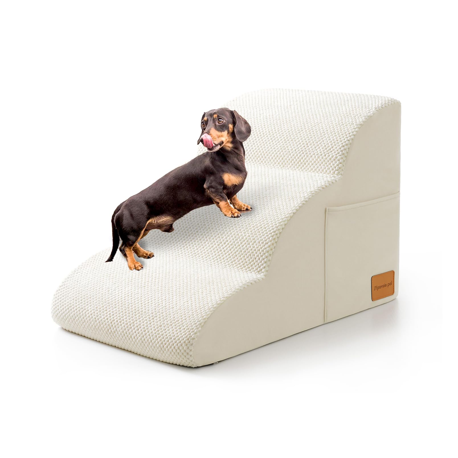 Jypawsie Pal Doggy Steps for Small Dogs 15.7H 3 Step Dog Stairs for Beds and Couch Non-Slip Balanced Dog Bed Ladder Indoor White for Small Dogs to get on Bed