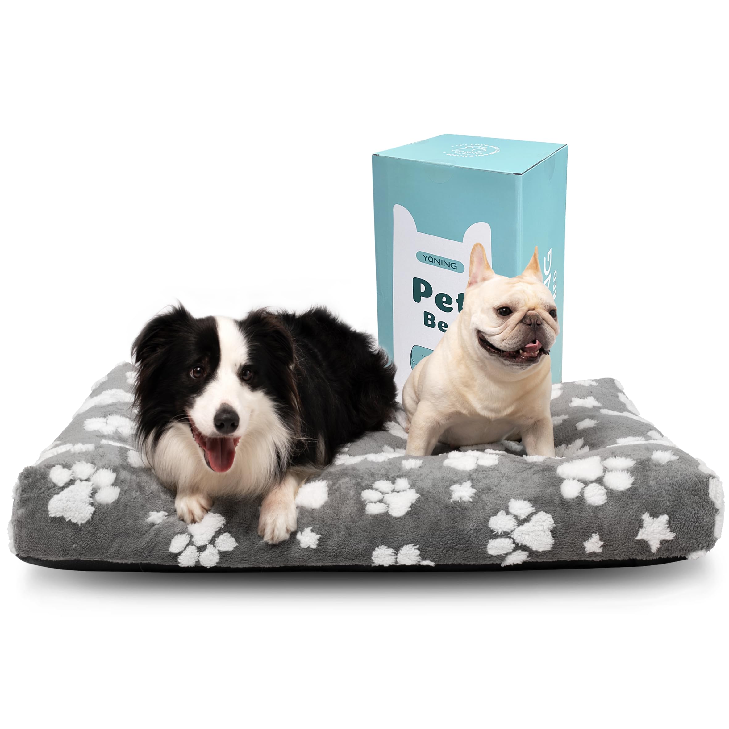 Yaning Dog Beds for Extra Large Dogs Cute Thick Dog Bed for Crate Kennel Fluffy Pet Bed with Removable Washable Cover and Anti-Slip Bottom 41"x 28" Grey Paw