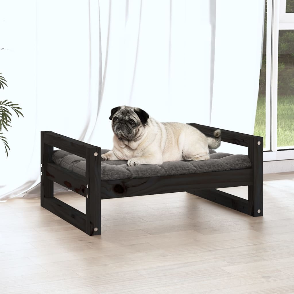 NNEVL Dog Bed Black 65.5x50.5x28 cm Solid Pine Wood
