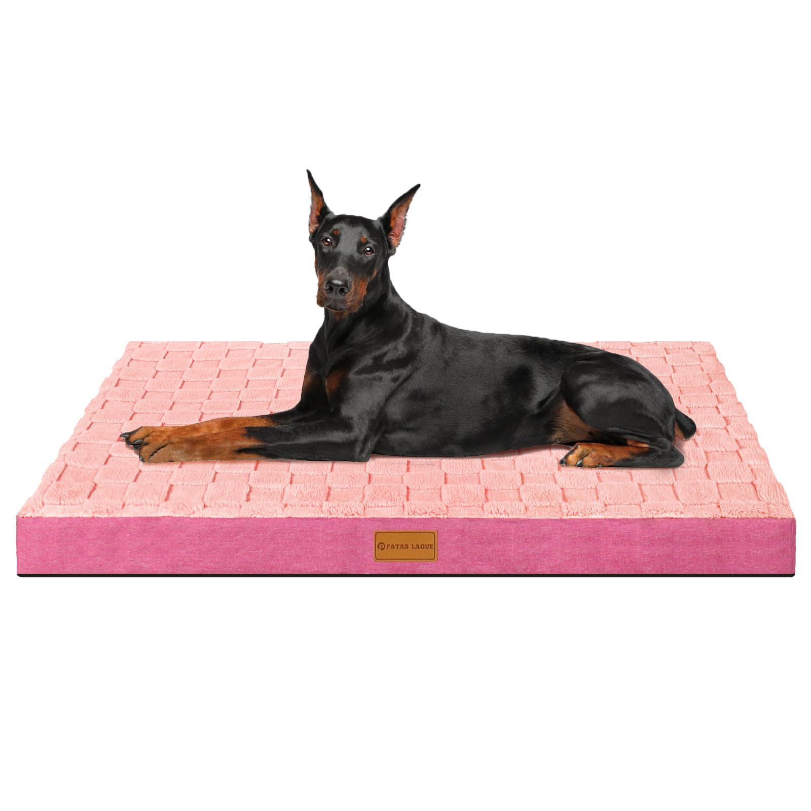 Patas Lague Orthopedic Jumbo Dog Bed for Extra Large Dogs 56X40 Waterproof Soft Comfortable Jumbo Dog Beds with Removable Washable Cover Egg Crate Foam Pet Bed Mat with Nonskid Bottom Pink