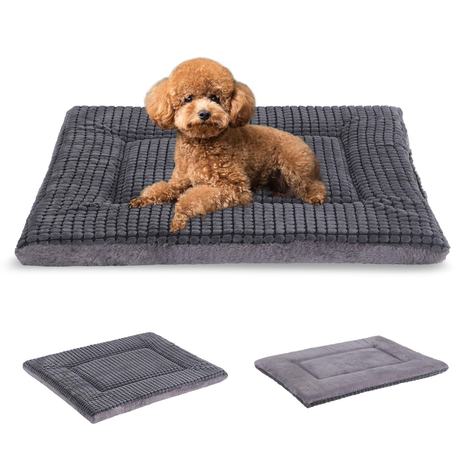 BVAGSS Dog Bed MatReversible Dog Crate Pad Memory Foam Dog Beds Soft Warm Pet Cushion for Small Medium Dogs Washable Pet Sleeping Mattress Kennel Bed Pad XH079 (24x18x1.6Light Grey)