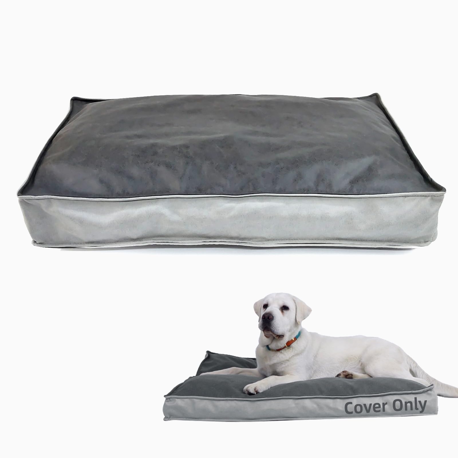 LYUND Dog Bed Cover Comfortable and Quiet Dog Bed Covers for Pet Mat Bed Replacement Washable Dog Bed Cover Faux Leather Pet Nest 44" L x 32" W x 4" H Cover Only