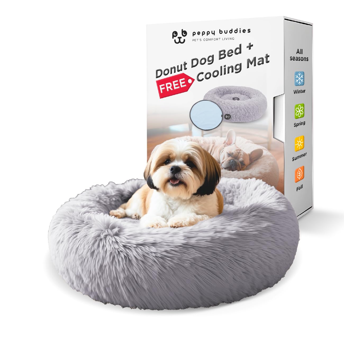 PEPPY BUDDIES Small Donut Dog Bed Calming Dog Bed Washable Ideal for Small to Large Dogs and Cats & Round Dog BedAnti-Anxiety Multiple Sizes (Light Grey Combo X-Small (21" L x 21" W x 7" Th))