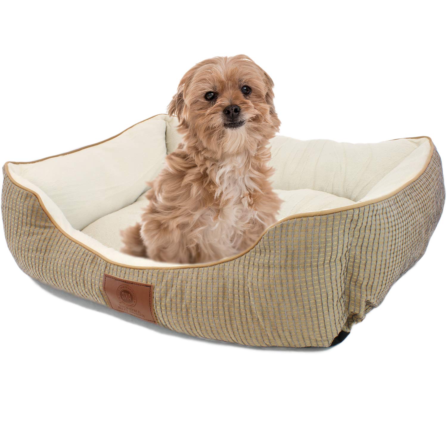 American Kennel Club Small Tan Dog Bed Solid Weave Cuddler AKC Pet Cuddler 26"
