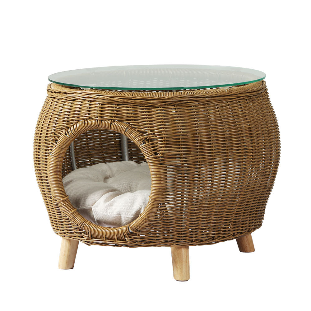 NNEDSZ Gardeon Coffee Side Table Wicker Aluminium Desk Pet Bed Storage Outdoor Furniture