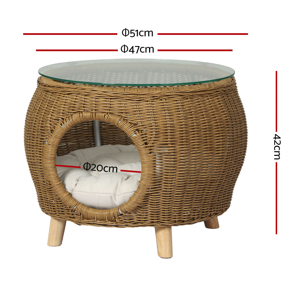 NNEDSZ Gardeon Coffee Side Table Wicker Aluminium Desk Pet Bed Storage Outdoor Furniture