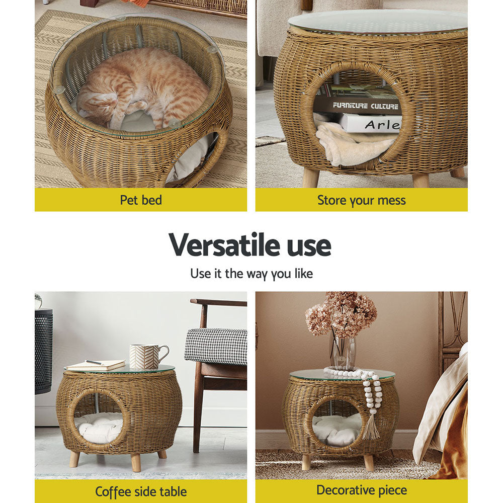 NNEDSZ Gardeon Coffee Side Table Wicker Aluminium Desk Pet Bed Storage Outdoor Furniture