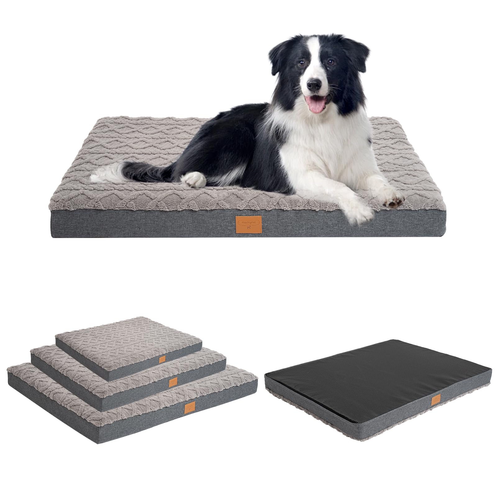 Orthopedic Dog Bed 36x27x3 Waterproof Pet Crate Bed with Egg Crate Foam Support Removable Washable Cover Non-Slip Bottom Fits Up to 60 lbs (Gray) - L