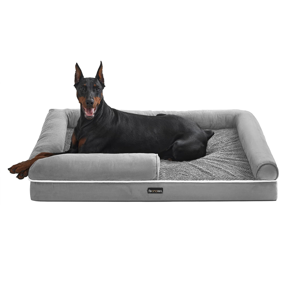 Feandrea Dog Bed Orthopedic Dog Bed Large Dog Bed Waterproof Removable Washable Cover Dog Sofa with Non-Slip Bottom Raised Edges 48 x 33 x 8 Inches Light Gray UPGW078G02V1