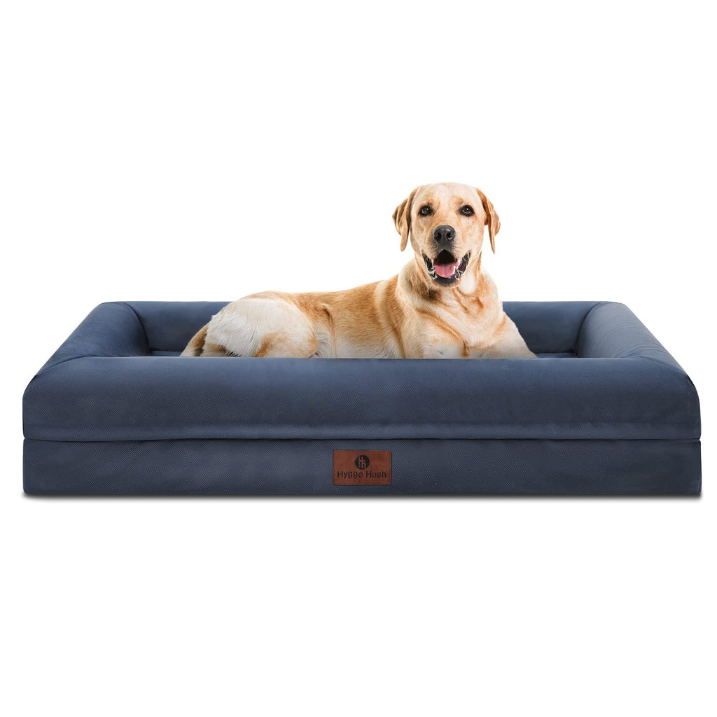 Hygge Hush 100% Waterproof Dog Bed Washable Dog Bed with Removable Cover and Bolster Orthopedic Dog Bed with Nonskid Bottom(Navy Blue36"x27")