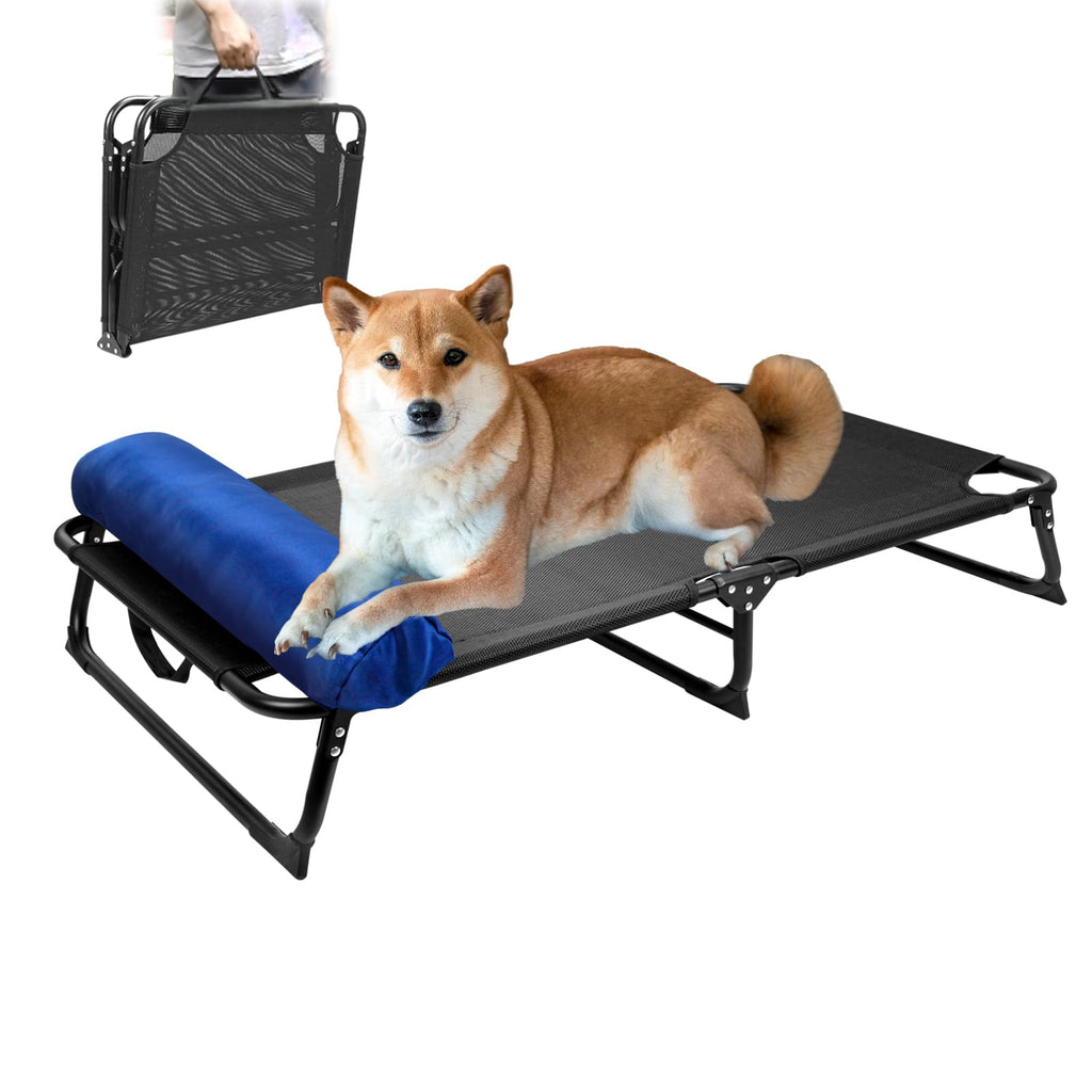 CAREDPETS Elevated Large Dog Bed Dog Cot Dog Bed Medium Size Dog Fully Assembled Raised Outdoor Dog Bed Folding Foldable Portable for Medium Large Dogs Pet Hammock Black 45"x28"x8"