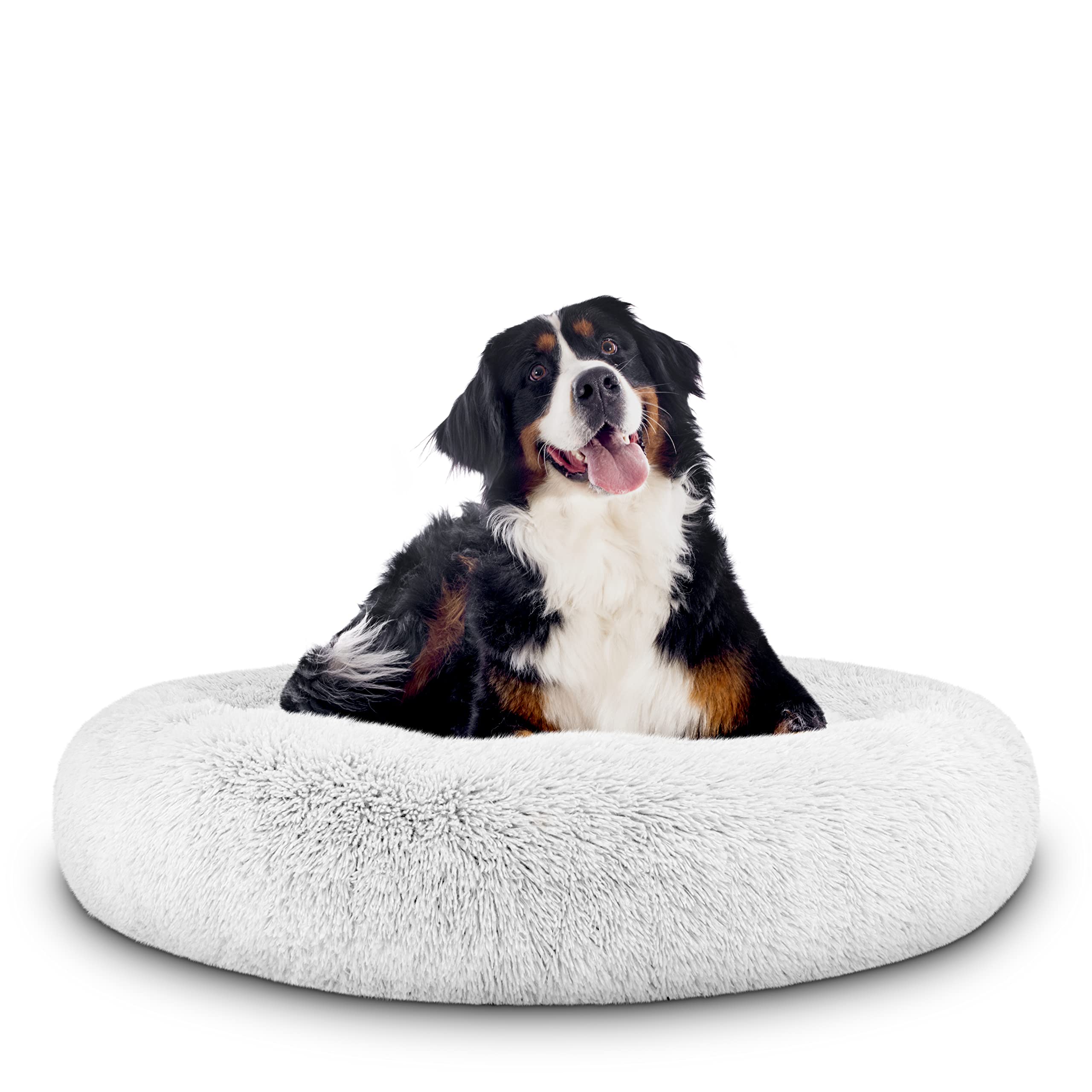 The Dog’s Bed Sound Sleep Donut Dog Bed Ice White XL Fur Calming Nest Bed Removable Cover Veterinary Approved
