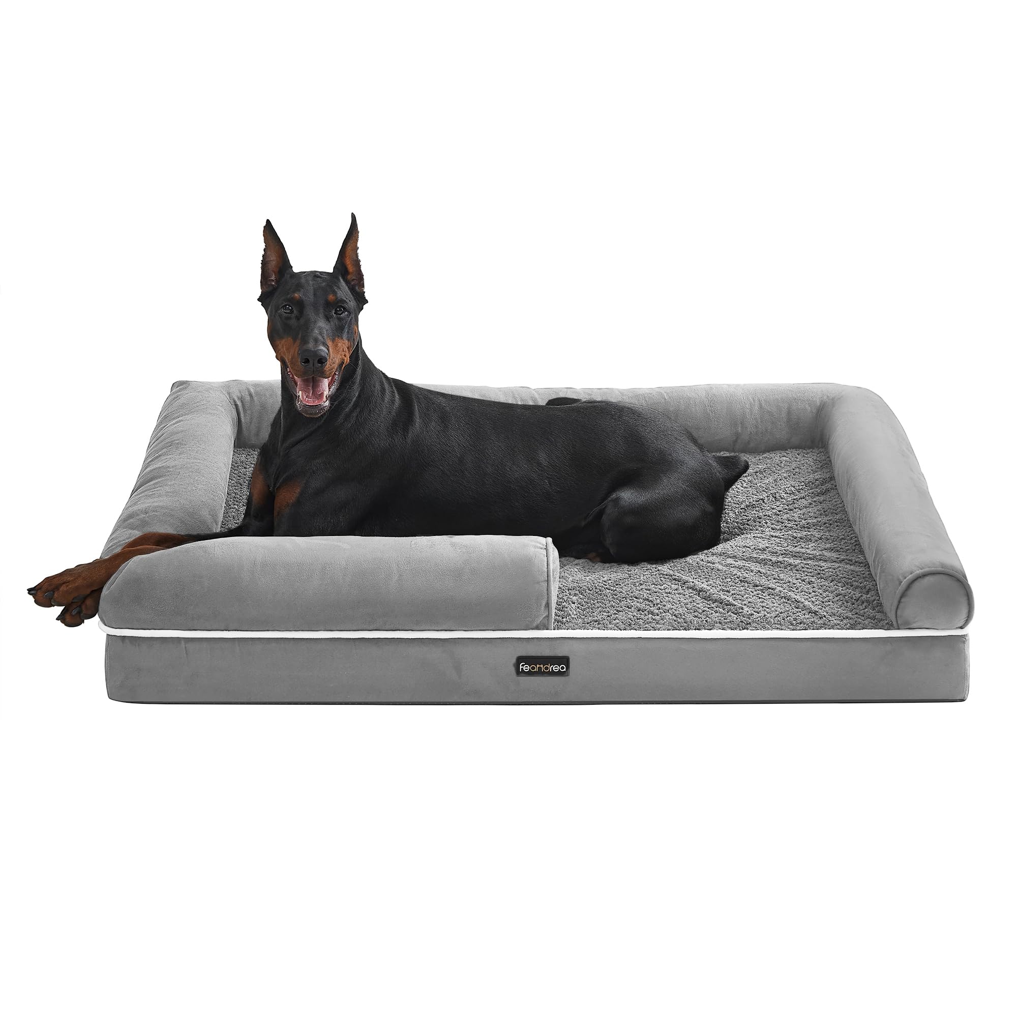 Feandrea Dog Bed Orthopedic Dog Bed Large Dog Bed Waterproof Removable Washable Cover Dog Sofa with Non-Slip Bottom Raised Edges 48 x 33 x 8 Inches Light Gray UPGW078G02V1