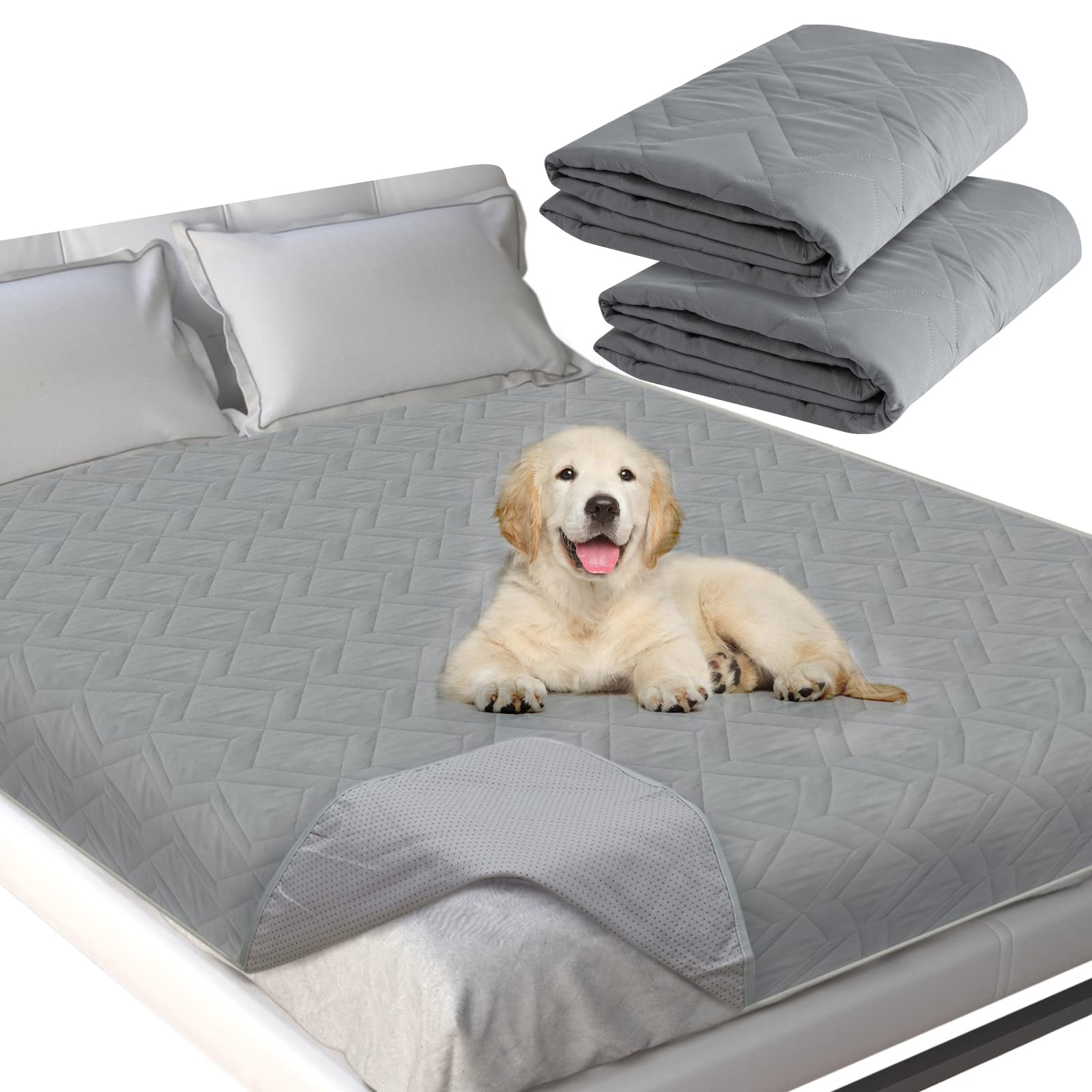 Waterproof Blanket 2 Pack Dog Bed Cover with Non-Skid Bottom Couch Cover for Dogs Mattress Protector Furniture Protector Bed Couch Sofa(52" X 82")