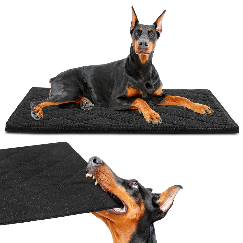 HOMBYS Indestructible Dog Bed Chewproof Dog Pad for Crazy Digger & Aggressive Chewers Waterproof Quilted Dog Mat Machine Washable Durable Puppy Crate Mats Kennel Pad (Black 22"x35")