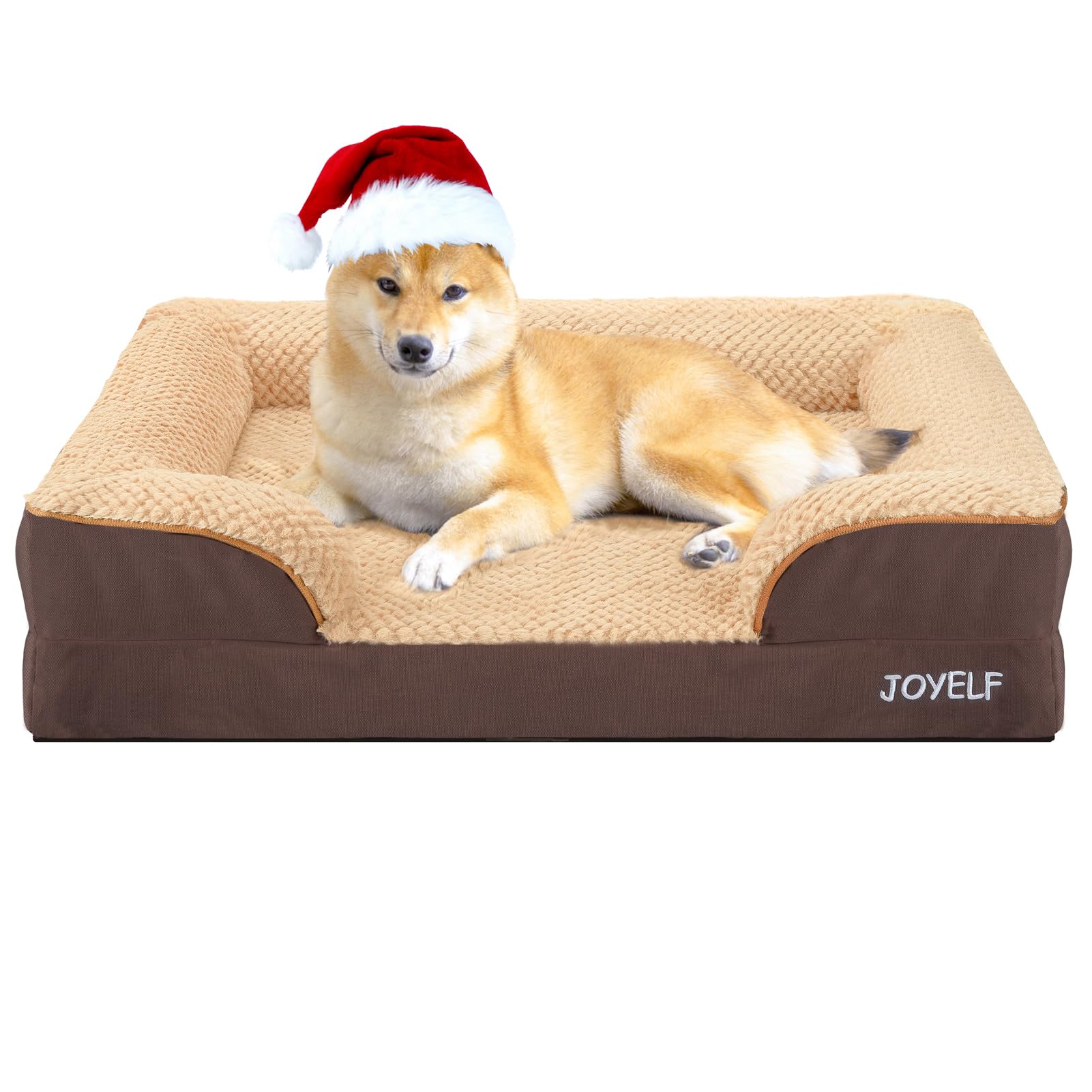 JOYELF Orthopedic Dog Bed for Medium Dogs Foam Sofa Couch Bed Bolster Waterproof Pet Bed with Removable Washable Cover and Nonskid Bottom for Small to Medium Dogs - Coffee
