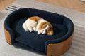 HomSof 30.7" Scandinavian Style Elevated Dog Bed Pet Sofa with Solid Wood Legs and Bent Wood BackVelvet CushionMid SizeNavy+Brown