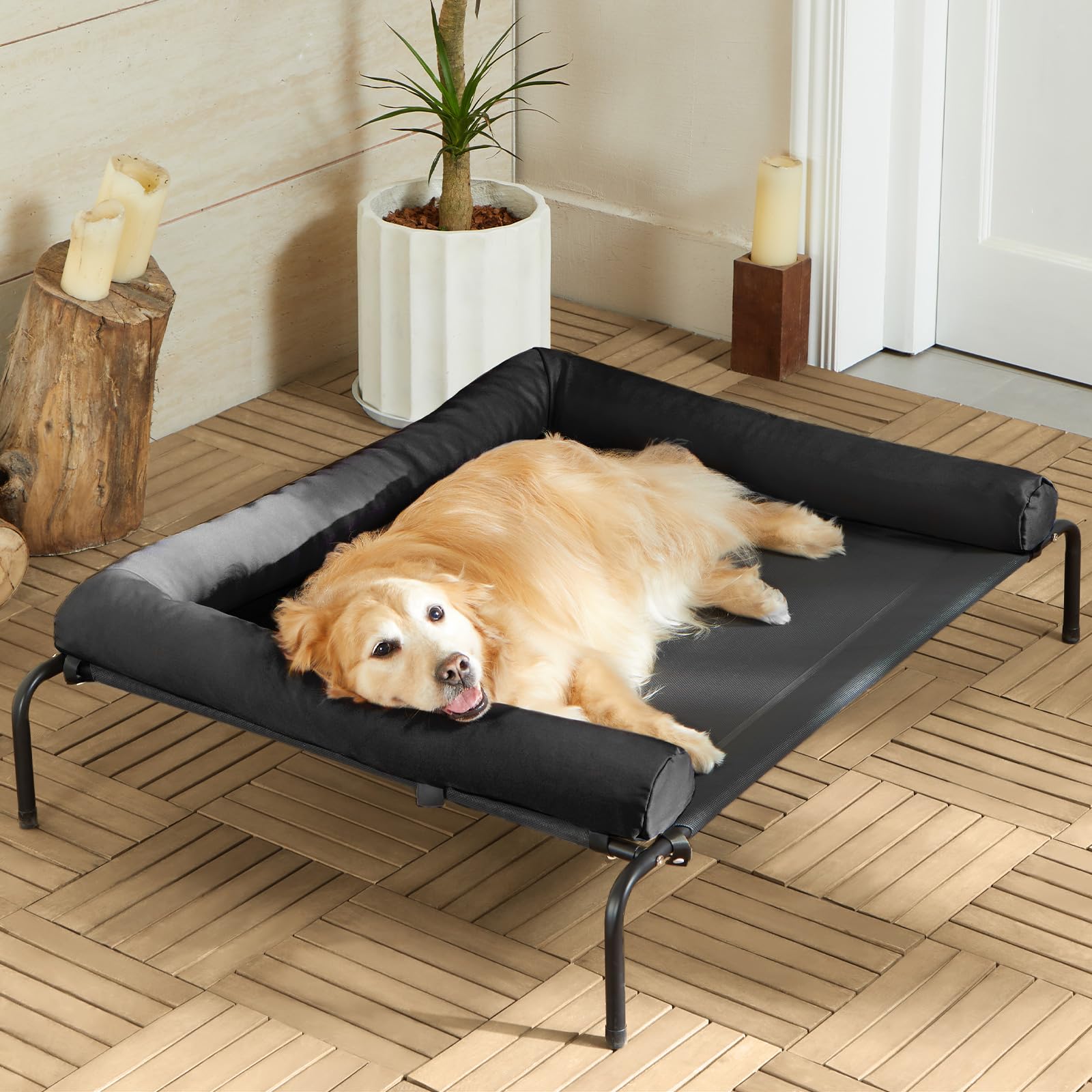 RRPETHOME Large Elevated Cooling Dog BedRaised Dog Cots Beds for Large DogsOutdoor Dog Bed for Large DogsChew Proof Portable Cooling Pet Cot Skid-Resistant FeetFrame with Breathable Mesh