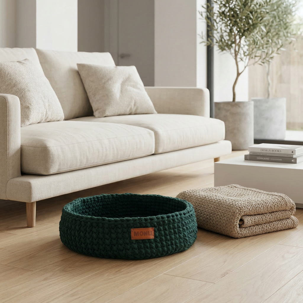 Handcrafted Cotton Pet Bed | Forest Green